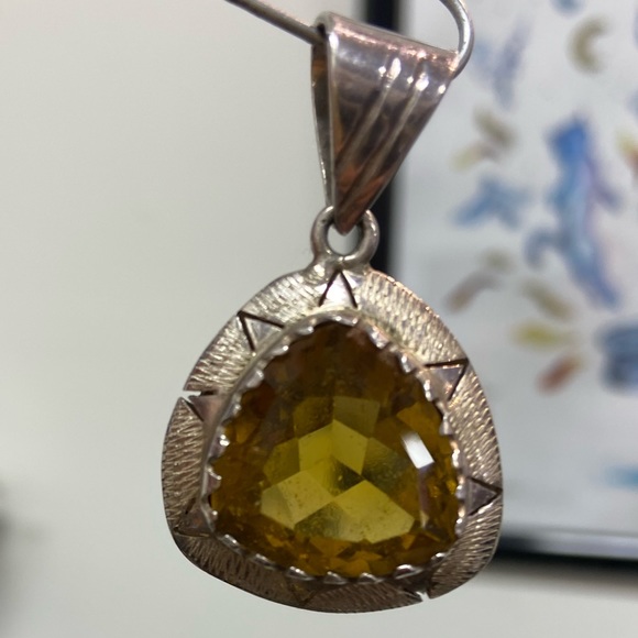 Giant Citrine Sterling Silver Necklace Enhancer Pendant Mexico 925 EUC - Picture 3 of 8